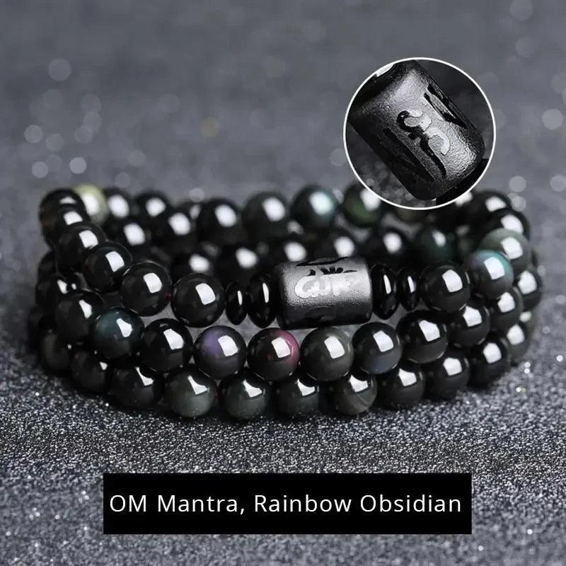 Black Rainbow Obsidian Natural Stone Bracelets Couple Multilayer Beads Strand bracelets & bangles For Women And Men - GQTORCH Jewelry