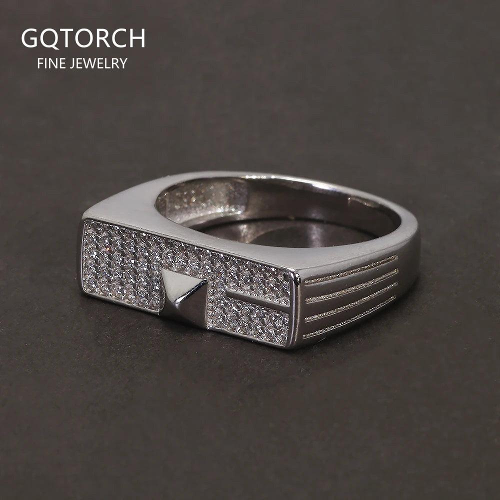 Solid S925 Silver Men's Micro Pave Zircon Ring Art Deco Fashion Modern Minimalist Style Jewelry Birthday Party Gift - GQTORCH Jewelry