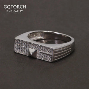 Solid S925 Silver Men's Micro Pave Zircon Ring Art Deco Fashion Modern Minimalist Style Jewelry Birthday Party Gift - GQTORCH Jewelry