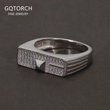 Solid S925 Silver Men's Micro Pave Zircon Ring Art Deco Fashion Modern Minimalist Style Jewelry Birthday Party Gift - GQTORCH Jewelry