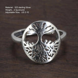 Real 925 Sterling Silver Tree of Life Ladies Ring Hollow Design Viking Jewelry Resizable US Size 5-10 - GQTORCH Jewelry