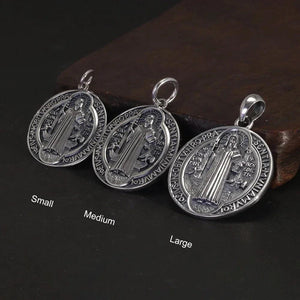 Vintage 925 Sterling Silver Saint Benedict Medallion Cross Pendant Necklace Catholic Exorcism Amulet Men and Women - GQTORCH Jewelry