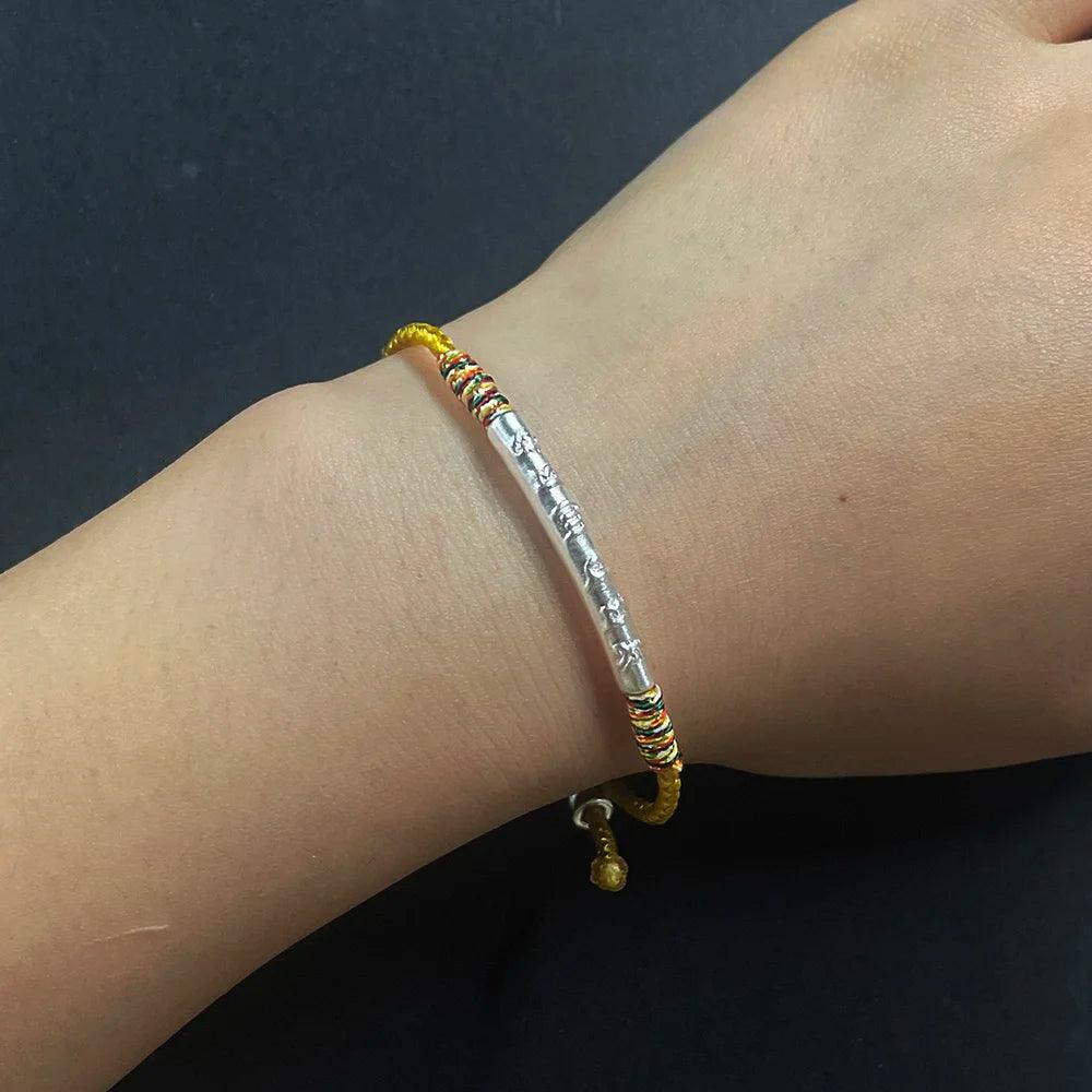 Multi Color Lucky Rope Bracelet 925 Sterling Silver Tube Six Character Religious Adjustable Handmade Jewelry - GQTORCH Jewelry