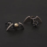 Solid 925 Sterling Silver Skull Angel Wing Stud Earrings for Men Women Punk Retro Street Gothic Ear Studs Creative Jewelry