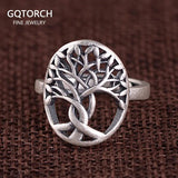 Real 925 Sterling Silver Tree of Life for Women Hollow Design Rings Earrings Pendant Jewelry Set Antient Viking Jewelry - GQTORCH Jewelry