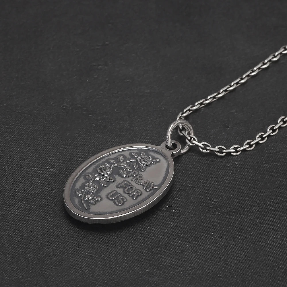 S925 Sterling Silver St Therese of Lisieux Catholic Saint Medal Pendant Necklace for Women Retro Religion Jewelry