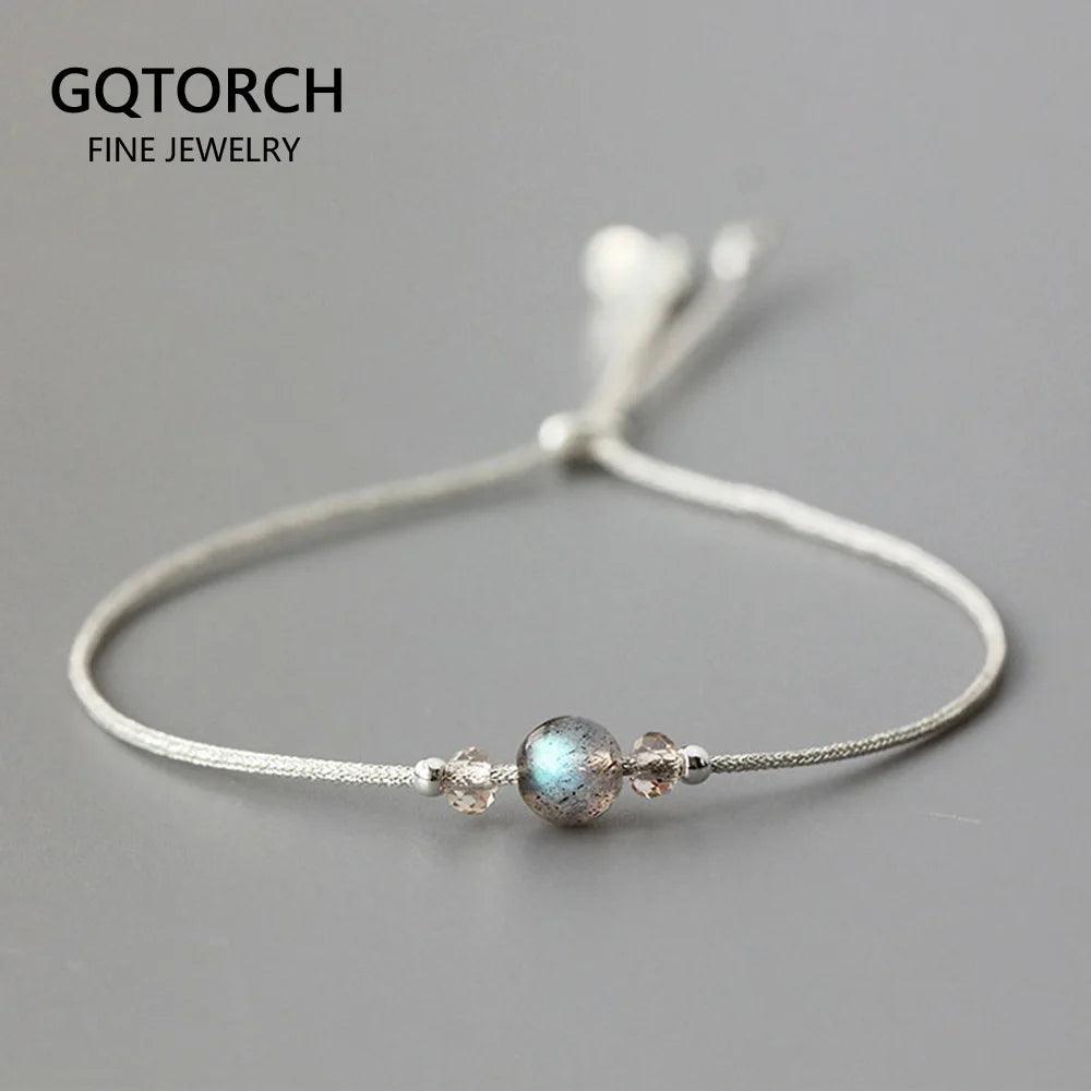 Handmade Moonstone Bracelet Thin Rope With Natural Crystal 925 Sterling Silver Beads Personalized Bracelets For Women - GQTORCH Jewelry