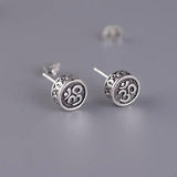 Real 925 Sterling Silver OM Mantra Stud Earrings For Women and Men Retro Antique Style Six-Word Sutra Buddhism Jewelry - GQTORCH Jewelry