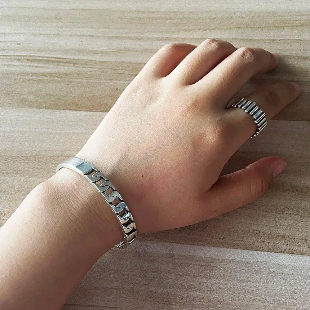 Handmade S925 Sterling Silver Bracelet Retro Hollow Weaving Twisted Glossy Bracelet Sterling Silver Jewelry for Men and Women - GQTORCH Jewelry