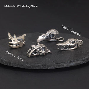 S925 Sterling Silver Punk Pendant for Men and Women Eagle Cheetah Rhino Crocodile Necklace Pendant Vintage Jewelry - GQTORCH Jewelry