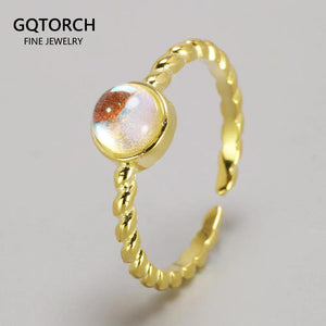 Real 925 Sterling Silver Elegant Rings For Women Gold Plated With Natural Moonstone Opening Type Fine Jewellery Anillo Mujer - GQTORCH Jewelry