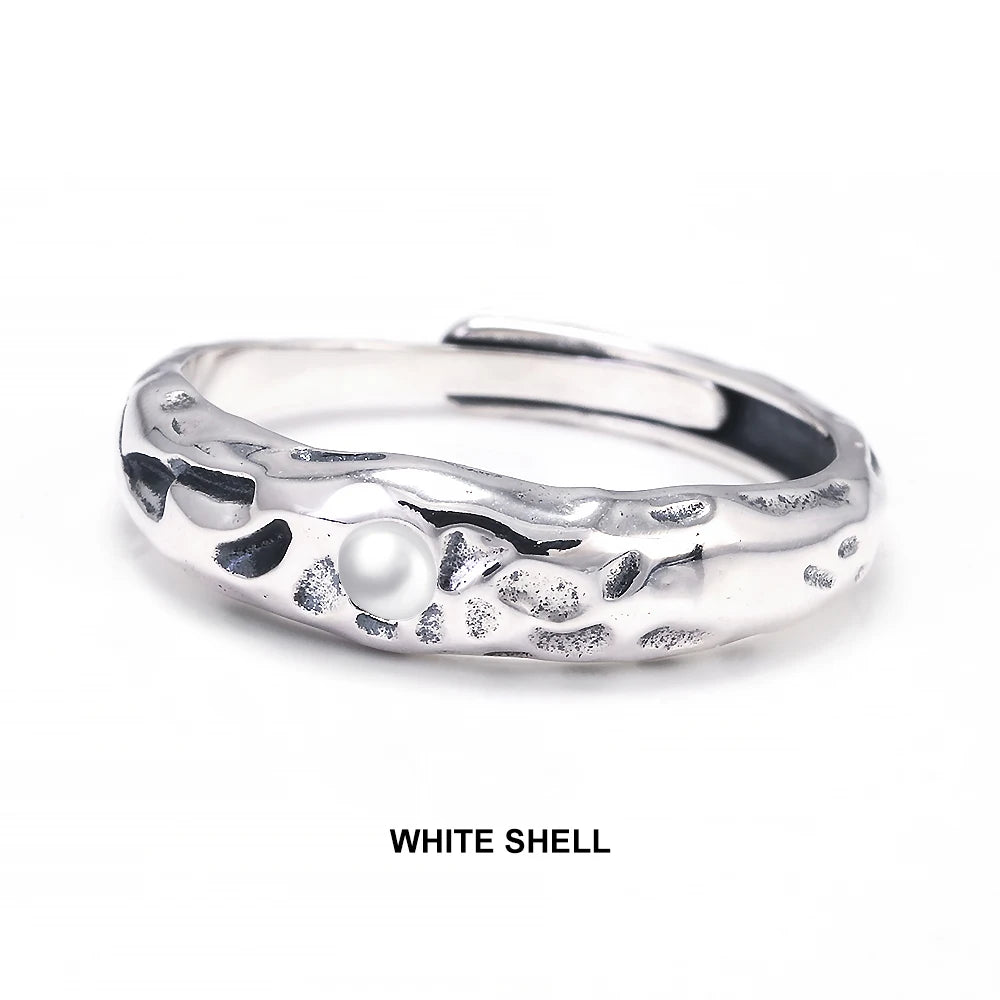 Solid 925 Sterling Silver Zircon Birthstone Ring for Women Irregular Hammered Adjustable Simple Fashion Daily Jewelry Party Gift