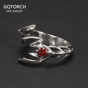 Solid 925 Sterling Silver Jewelry Mens Ring With Garnet Natural Stone Scorpion Male Openning Ring - GQTORCH Jewelry