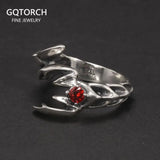 Solid 925 Sterling Silver Jewelry Mens Ring With Garnet Natural Stone Scorpion Male Openning Ring - GQTORCH Jewelry