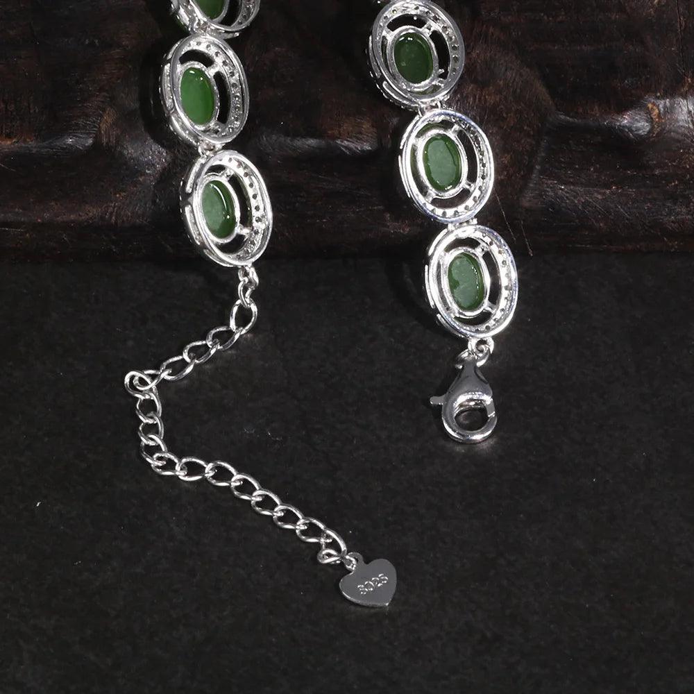 Genuine Sterling Silver 925 Jewelry Natural Green Jade Tennis Chain Necklaces For Women Ethnic Gemstones Jewelry - GQTORCH Jewelry