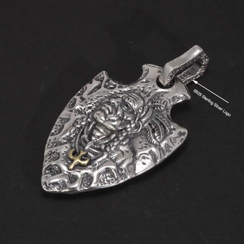 S925 Pure Silver Vintage Indian Eagle Shield Tribal Legend Old Chief Men Pendant Domineering Personality - GQTORCH Jewelry
