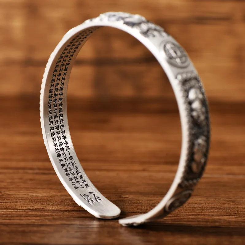 Solid S999 Sterling Silver Brave Troops Bangle for Women and Men Bring In Wealth and Treasure Bracelet Buddhist Jewelry - GQTORCH Jewelry