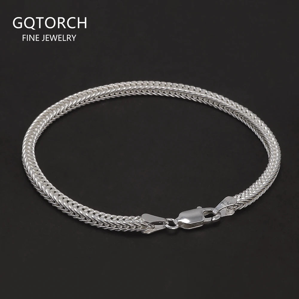 2.8mm 925 Sterling Silver Fox Tail Chain Bracelet for Men Women High Polished Classic Bracelet Simple Trendy Jewelry Accessories
