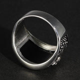 Vintage Punk 925 Rings With Natural Black Onyx Stone Unique Curved Surface Biker Rings For Men - GQTORCH Jewelry