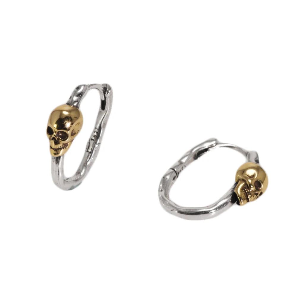S925 Sterling Silver Skull Gold Plated Hoop Earrings Vintage Punk Earrings Men and Women Jewelry - GQTORCH Jewelry