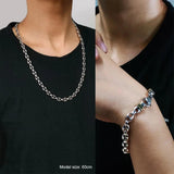 Solid 925 Sterling Silver 7mm Necklace Coffee Bean Chain for Men Retro Antique Punk Style Fine Jewelry - GQTORCH Jewelry