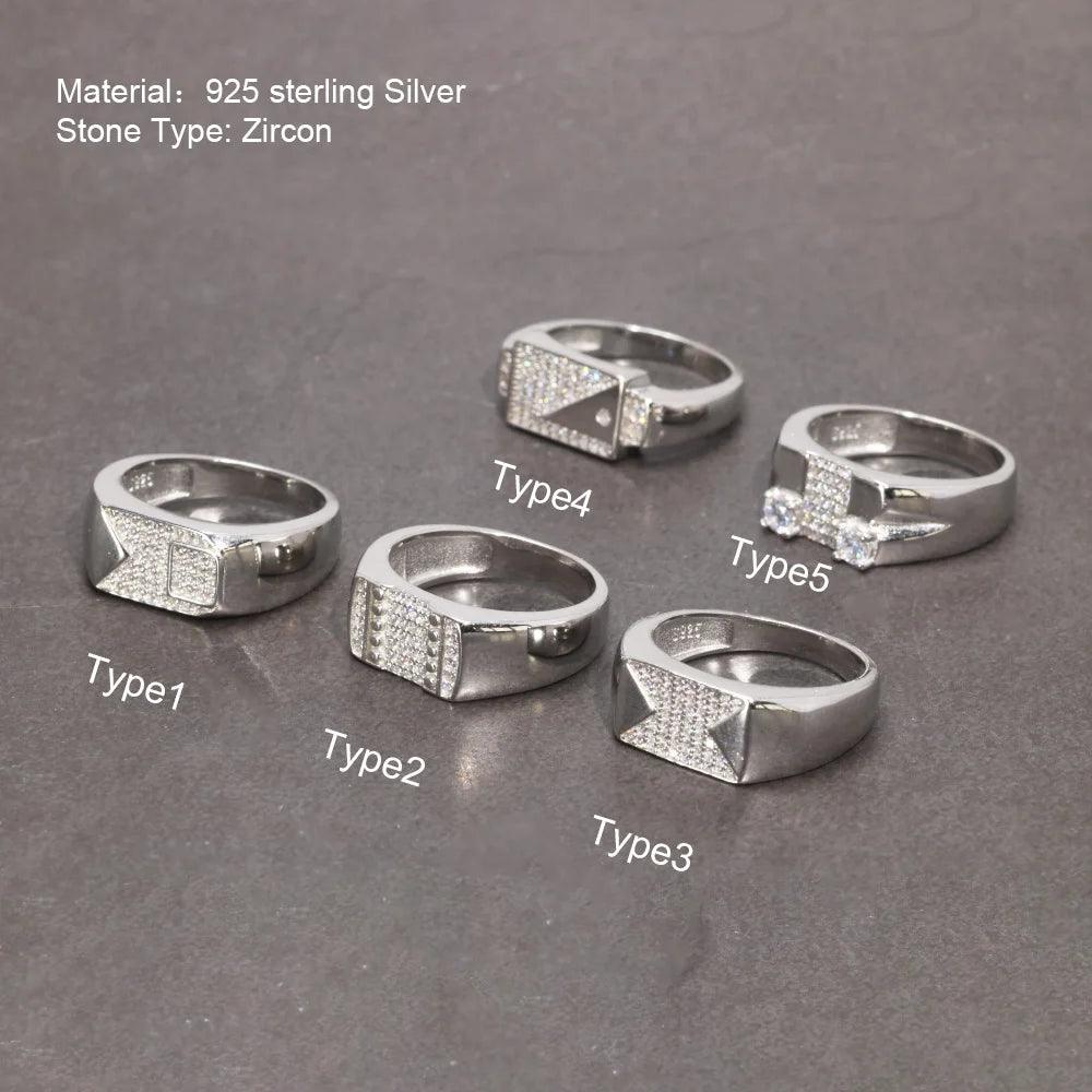 Sterling Silver Rings With Stones Simulated Diamond Anniversary Male Engagement Rings High Quality - GQTORCH Jewelry