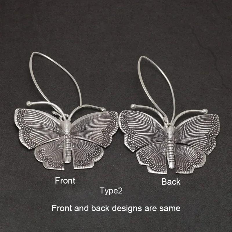 Real Pure 100% 925 Sterling Silver Exaggerated Large Butterfly Drop Earrings For Women Handmade Vintage Style - GQTORCH Jewelry