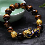Natural Yellow Tiger Eye Black Onyx Beads Bracelet With Temperature Change Color Lucky Pixiu Brave Troops Fengshui Jewelry - GQTORCH Jewelry