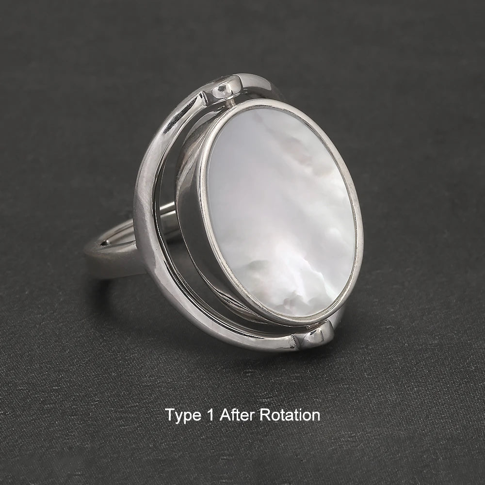 925 Sterling Silver Black Onyx Queen Cameo Ring for Women Double Sides Rotatable Rings Natural Shell Vintage Jewelry Adjustable