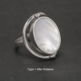 925 Sterling Silver Black Onyx Queen Cameo Ring for Women Double Sides Rotatable Rings Natural Shell Vintage Jewelry Adjustable