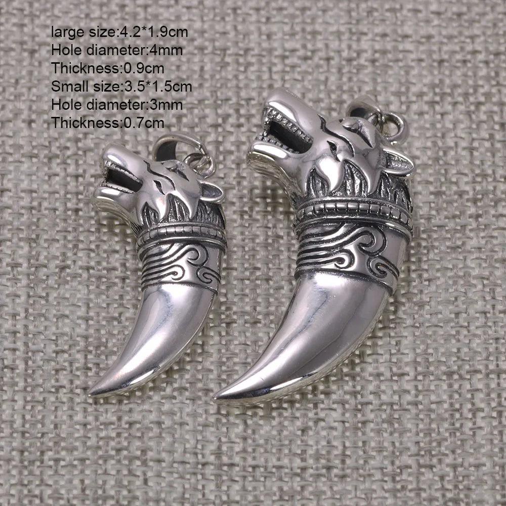 Thai Silver Wolf Tooth Pendant Genuine 925 Sterling Silver Necklaces Pendants For Men Steampunk Vintage style Men Jewelry - GQTORCH Jewelry