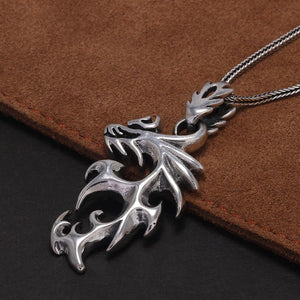S925 Sterling Silver Vintage Punk Flame Dragon Pendant Necklace for Men Gothic Cool Style European and American Party Jewelry - GQTORCH Jewelry
