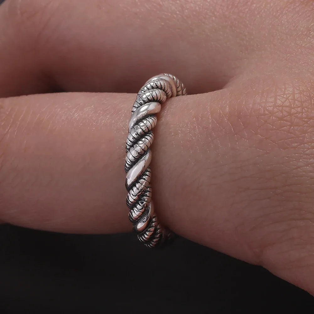 925 Sterling Silver Twisted Ring for Women Men Adjustable Braided Twist Rope Rings Simple Retro Fashion Handmade Party Jewelry
