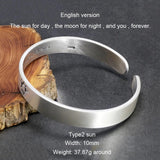 Solid 999 Sterling Silver Jewelry Couple Bangles for Lovers' Sun and Moon Engraved Design Retro Punk Steampunk Accessories - GQTORCH Jewelry