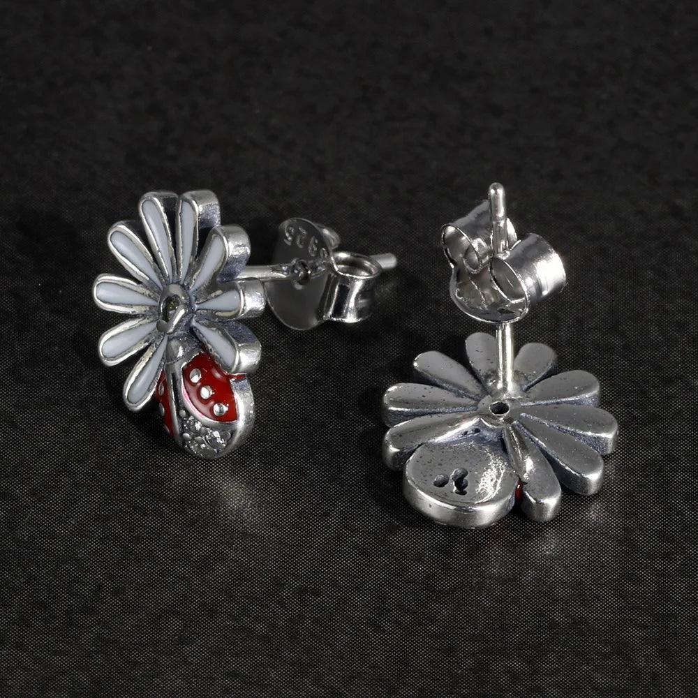 Real Sterling Silver 925 Earrings Sweet Cute Daisy & Insects Earrings For Women Ladies Fine Jewellery Bijoux - GQTORCH Jewelry