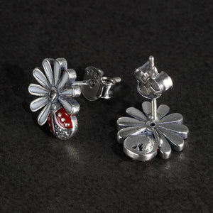 Real Sterling Silver 925 Earrings Sweet Cute Daisy & Insects Earrings For Women Ladies Fine Jewellery Bijoux - GQTORCH Jewelry