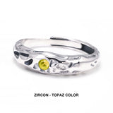 Solid 925 Sterling Silver Zircon Birthstone Ring for Women Irregular Hammered Adjustable Simple Fashion Daily Jewelry Party Gift