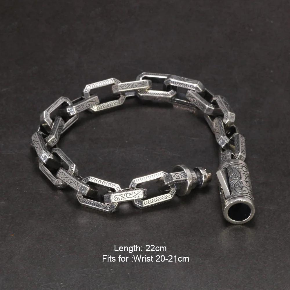 Solid 925 Sterling Silver Vintage Rattan Lace Bracelet For Men Safety Buckle Handmade Viking Mens Jewelry - GQTORCH Jewelry