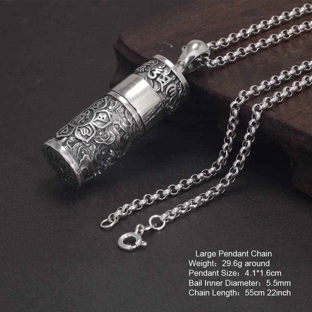Sterling Silver 999 Vajra Pestle Amulet Charm Om Mani Padme Hum Pendant Necklace Openable Gawu Box Buddhist Jewelry - GQTORCH Jewelry