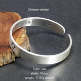 Solid 999 Sterling Silver Jewelry Couple Bangles for Lovers' Sun and Moon Engraved Design Retro Punk Steampunk Accessories - GQTORCH Jewelry