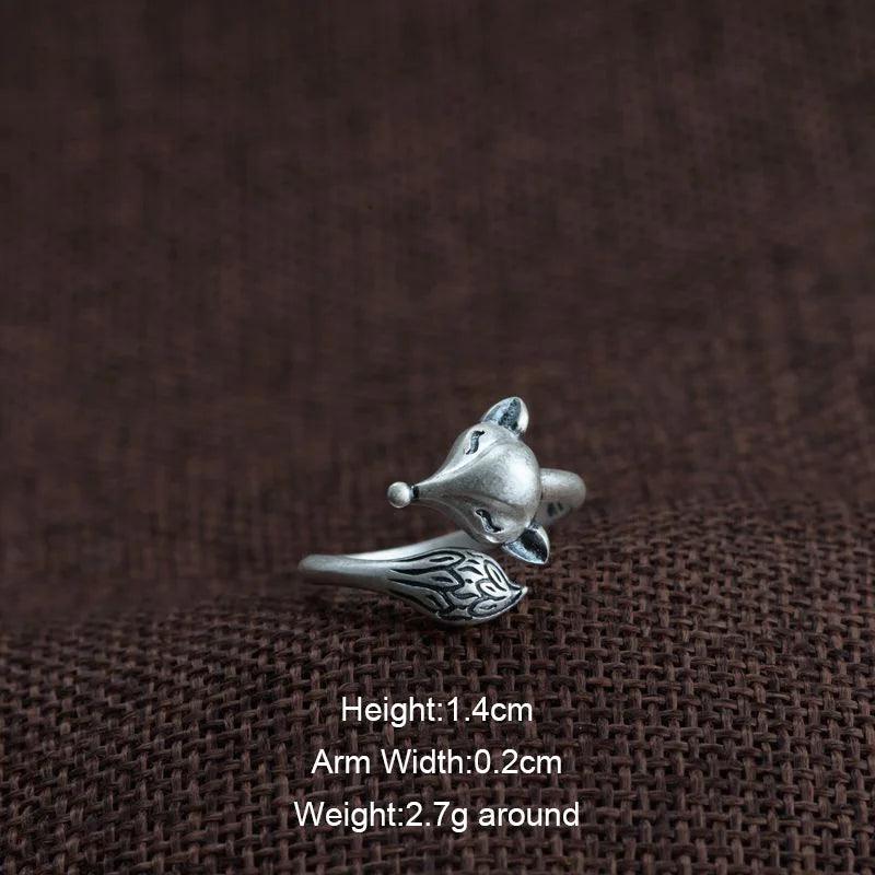 Real Pure S990 Sterling Silver Retro Craft Thai Silver Ring Fashion Fox Shape Openning Adjustable Rings Jewelry High Quality - GQTORCH Jewelry
