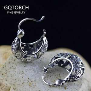 Vintage Real 925 Sterling Silver Earrings For women Basket Shaped Hollow Flower Design Brincos Fine Jewelry - GQTORCH Jewelry