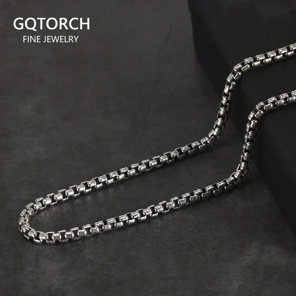 Genuine 925 Sterling Silver Jewelry Round Box Chain Thickened All-match Necklace for Men and Women Retro 22 24 26 28 30 Inch - GQTORCH Jewelry