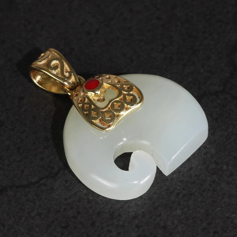 Natural Stone White Jade Elephant Pendant Gold Plated Real Silver 925 Jewelry For Women Personalized Necklace Jewelry Making - GQTORCH Jewelry