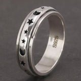 Real 925 Sterling Silver Spinner Band Ring Moon Star Celtic Stress Relieving Anxiety Ring Gifts for Men And Women - GQTORCH Jewelry