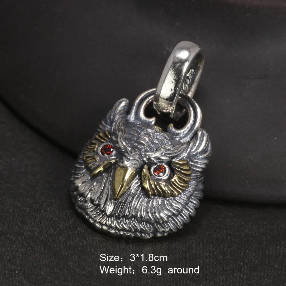 Real S925 Sterling Silver Garnet Pendant Owl Necklace Men's and Women's Retro Jewelry - GQTORCH Jewelry