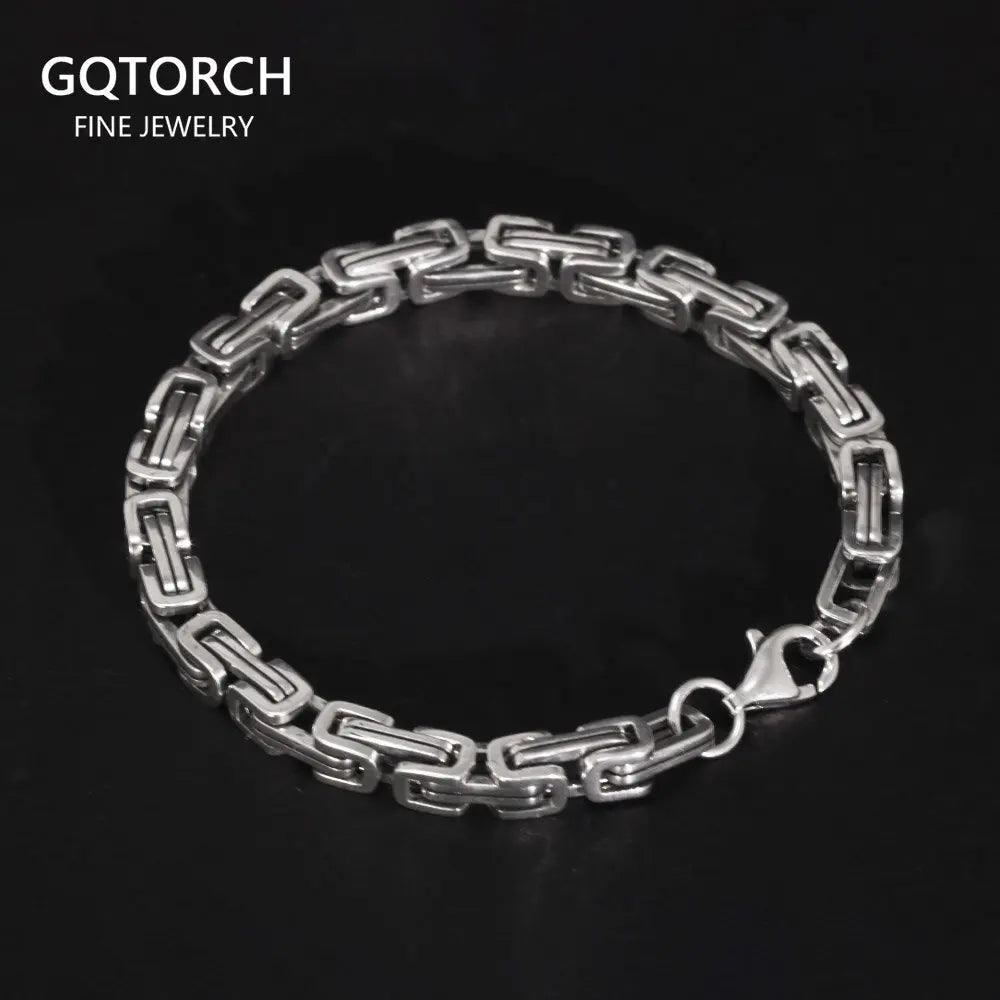 925 Sterling Silver Byzantine Cuban Chain For Men and Women Punk Hip Hop Retro Square Lovers Bracelet - GQTORCH Jewelry
