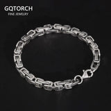 925 Sterling Silver Byzantine Cuban Chain For Men and Women Punk Hip Hop Retro Square Lovers Bracelet