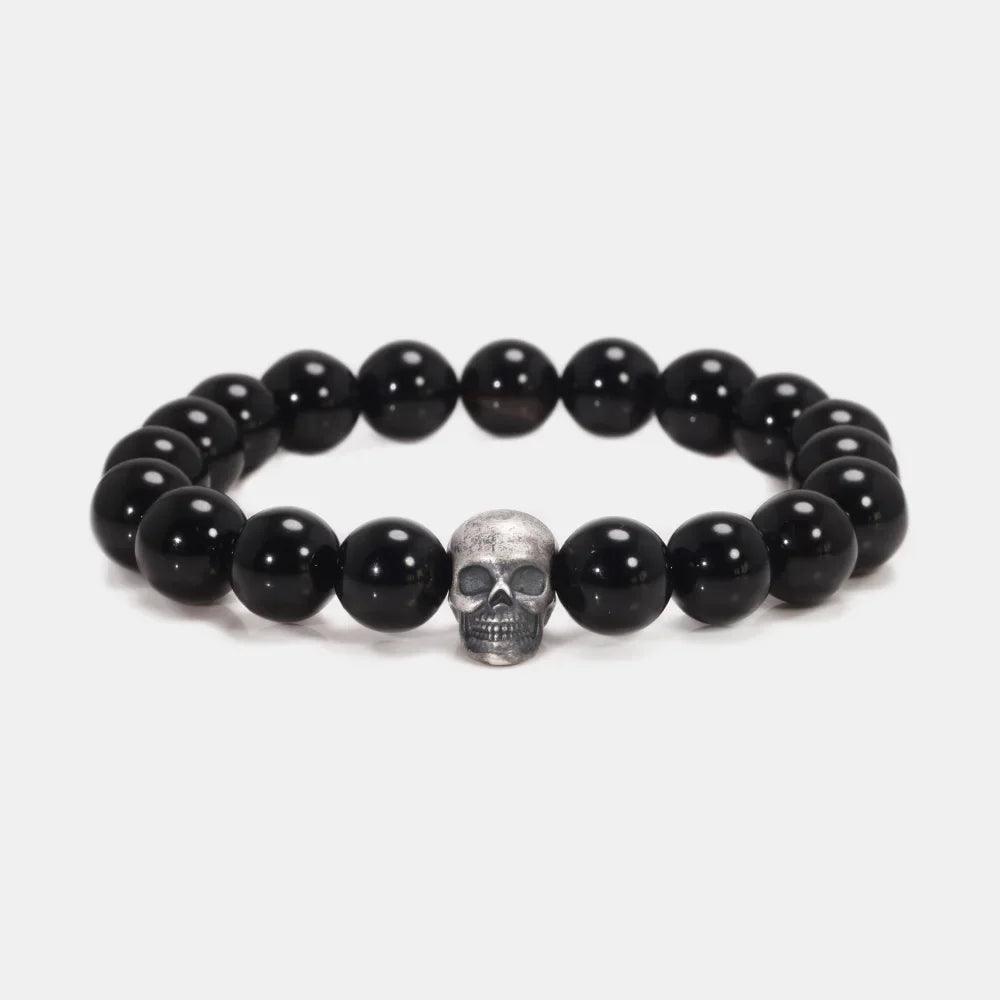 Vintage 925 Sterling Silver Skull Beaded Bracelet Natural Tiger Eye Agate Stone Beads Men Women Couple Fine Jewelry - GQTORCH Jewelry