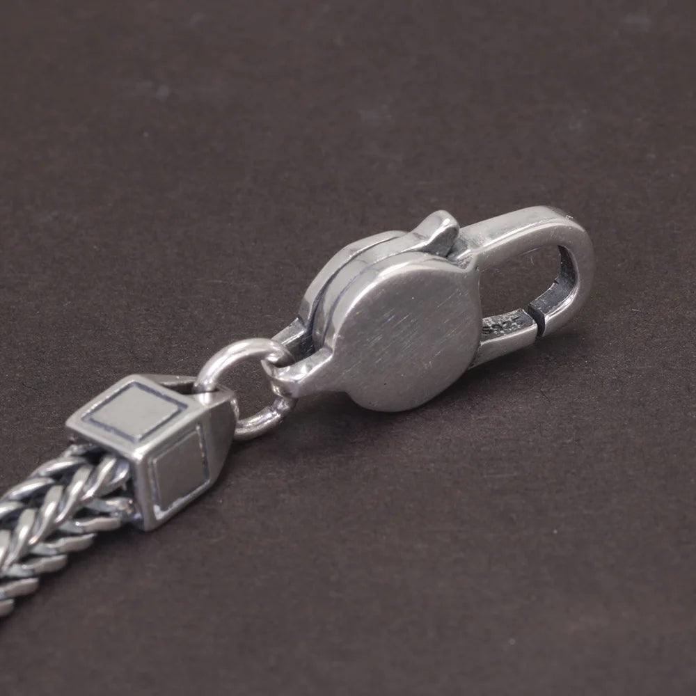 Real 925 Thai Silver Fox Tail Chain Men's and Women's Personalized Retro Punk Necklace and Bracelet Pure Silver Simple Jewelry - GQTORCH Jewelry